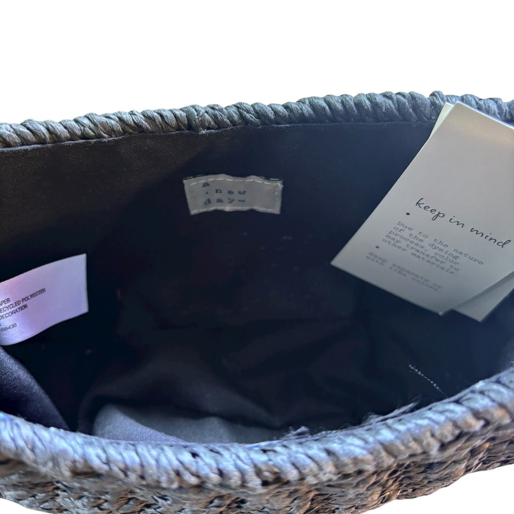 A New Day Woven Hobo Bag Purse Handbag Black Beige‎ Scarf Accent New with Tags - Picture 7 of 10